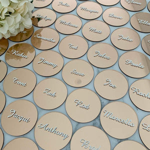 Acrylic Round Place Cards - Rose Gold Mirror