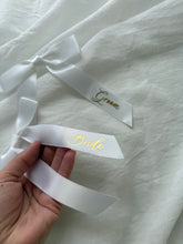 Load image into Gallery viewer, Personalised Printed Ribbon Favours – Pre-Tied Silk Bows (all colours)