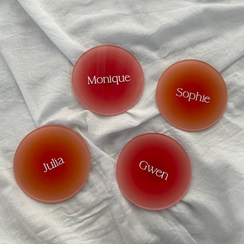 Acrylic Round Place Card - Orange & Pink Ombre