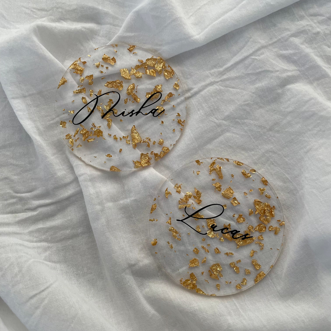 Acrylic Round Place Card - Gold Flakes