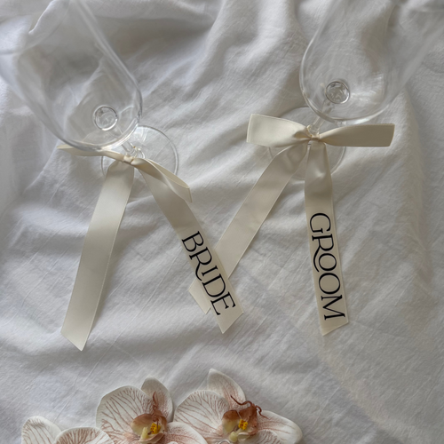 Personalised Printed Ribbon Favours – Pre-Tied Silk Bows (Ivory)