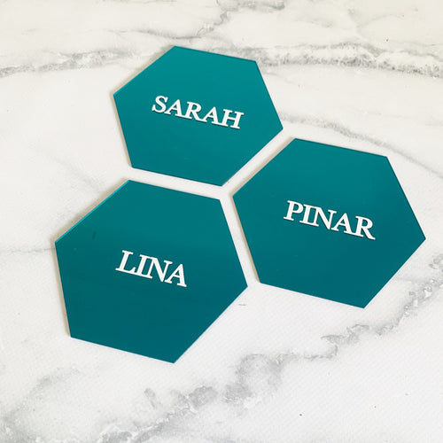 Acrylic Hexagon Place Cards - Emerald Green