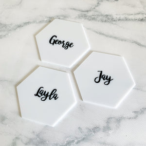 Acrylic Hexagon Place Cards - White