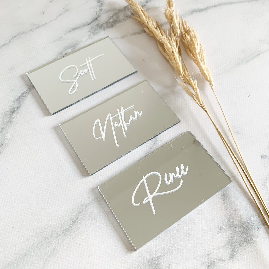 Acrylic Rectangle Place Cards - Silver Mirror