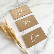 Load image into Gallery viewer, Acrylic Rectangle Place Cards - Rose Gold Mirror