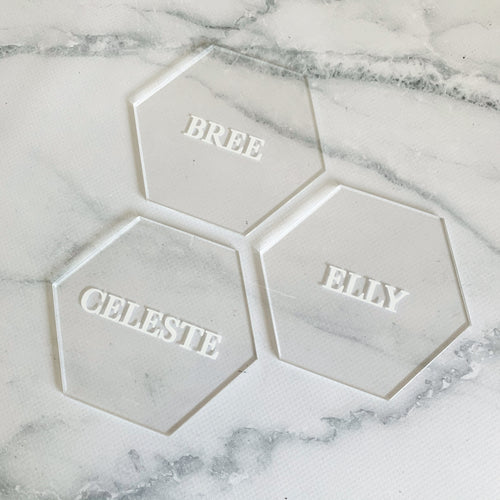 Acrylic Hexagon Place Cards - Clear
