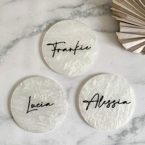 Acrylic Round Pearl Place Cards - White