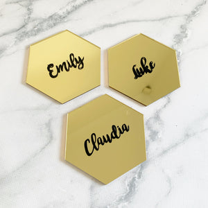 Acrylic Hexagon Place Cards - Gold Mirror