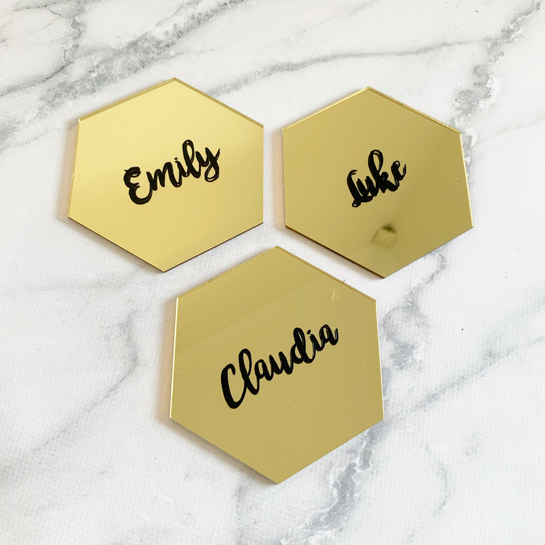 Acrylic Hexagon Place Cards - Gold Mirror