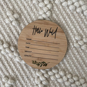 Wooden Baby Milestone Plaques - Hello World