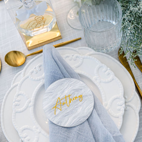 Acrylic Round Pearl Place Cards - White
