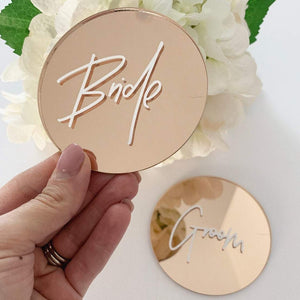 Acrylic Round Place Cards - Rose Gold Mirror